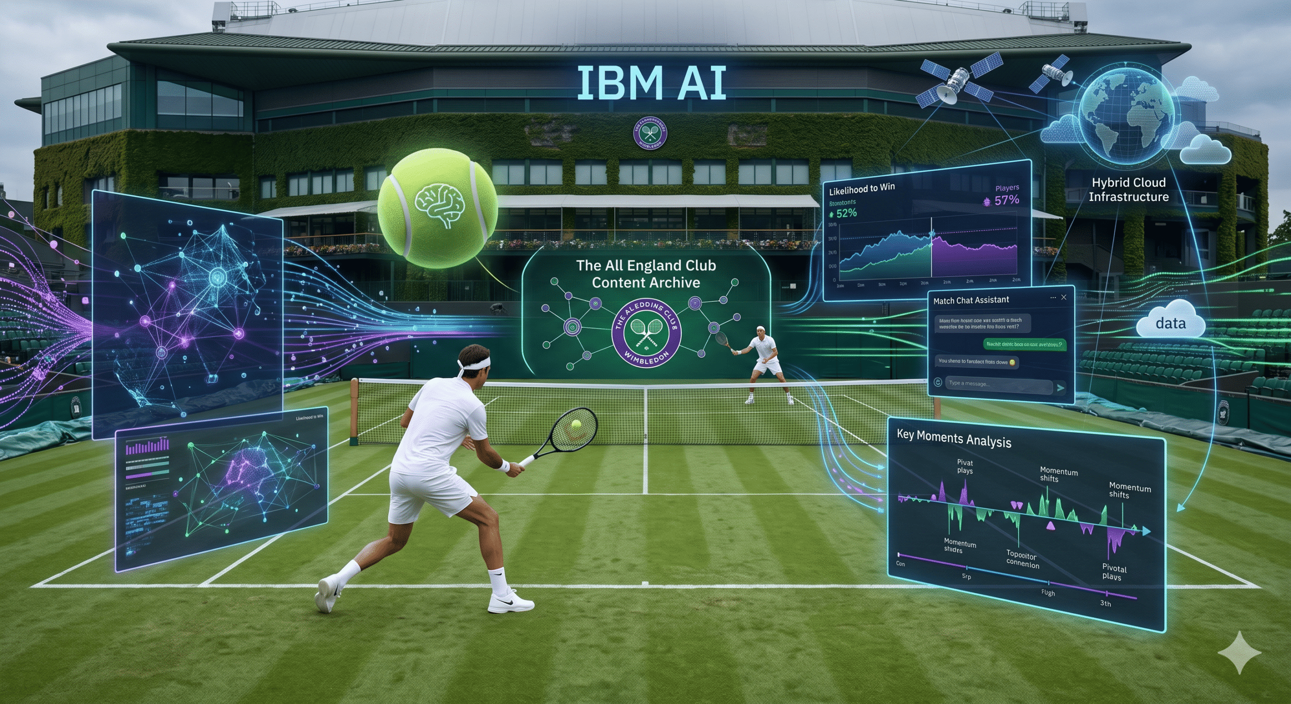 Wimbledon 2026 digital platform powered by IBM AI showing live match analysis and Key Moments feature