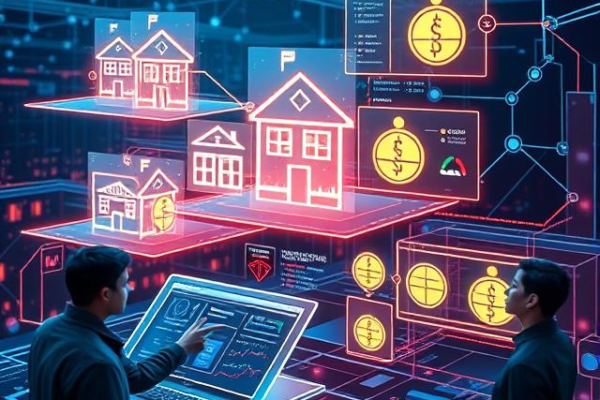 Blockchain-based asset tokenization showing fractional ownership of real estate and other assets