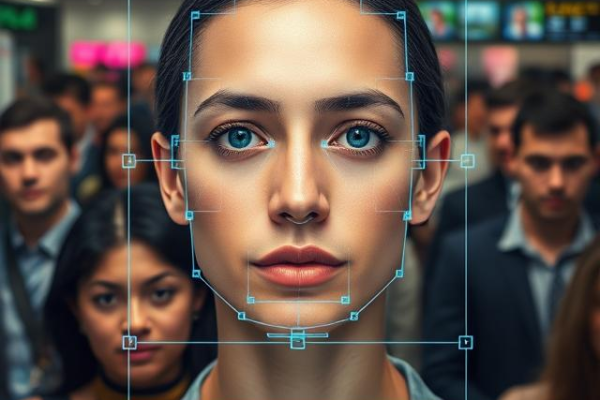 Illustration of face detection technology identifying human faces using computer vision and AI