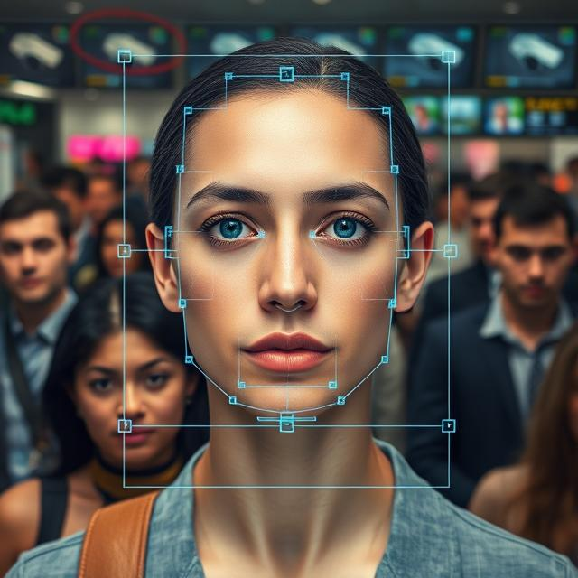 Illustration of face detection technology identifying human faces using computer vision and AI