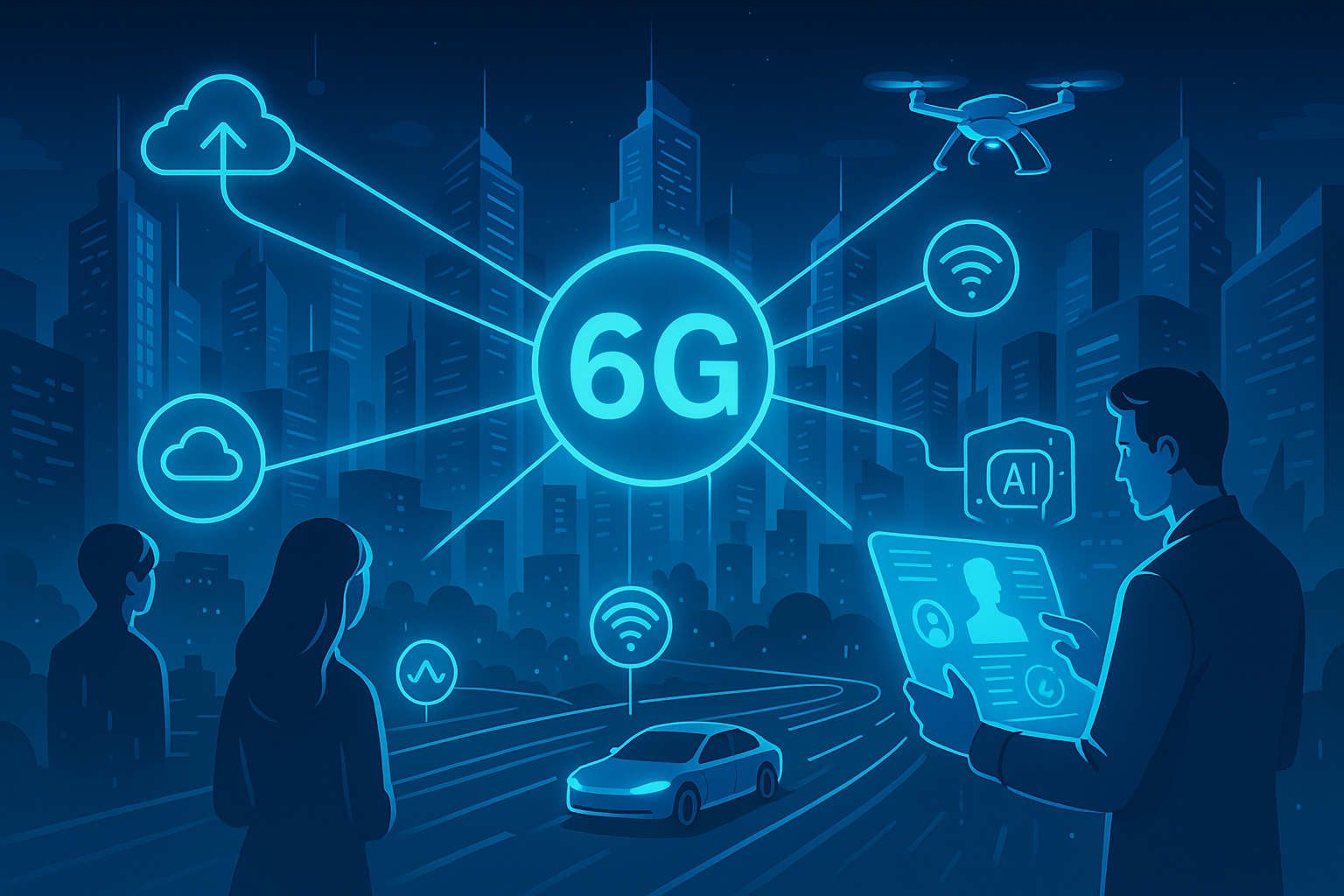 6G connectivity technology concept showing high-speed wireless network and smart devices