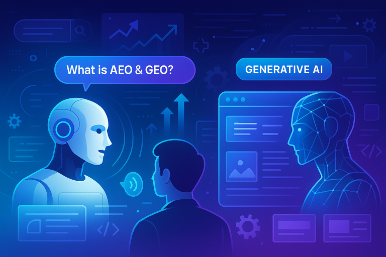 AEO and GEO explanation showing the future of SEO with AI search tools like ChatGPT and Google SGE