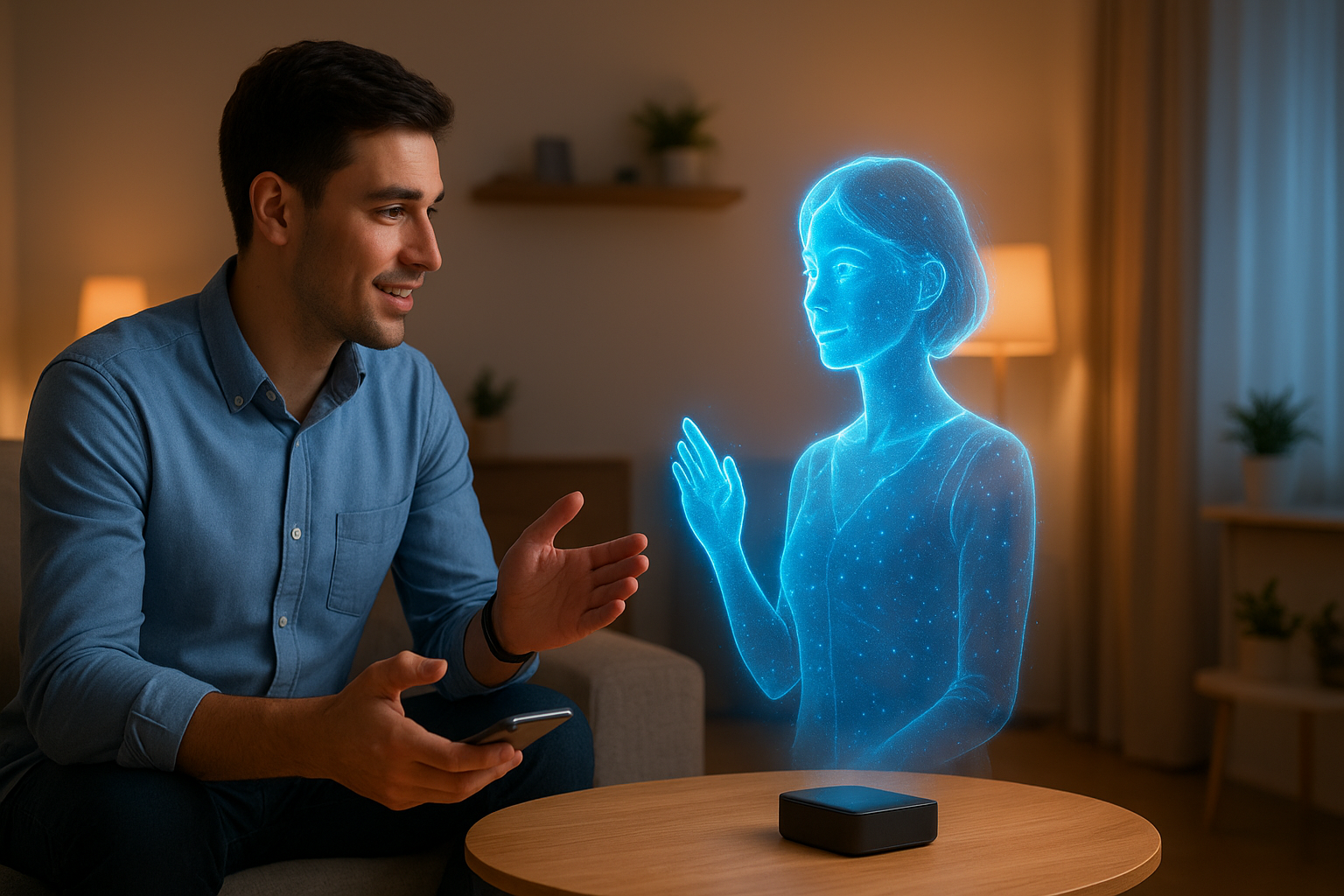AI companion agent interacting with a person on a smartphone in everyday life