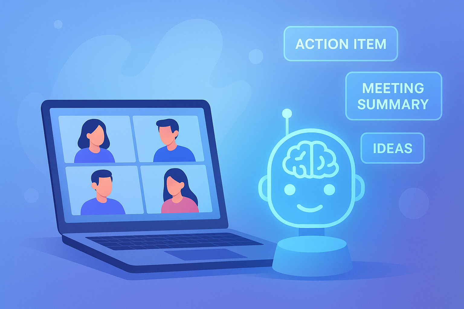 Person using AI note-taking app on laptop during an online meeting in 2025