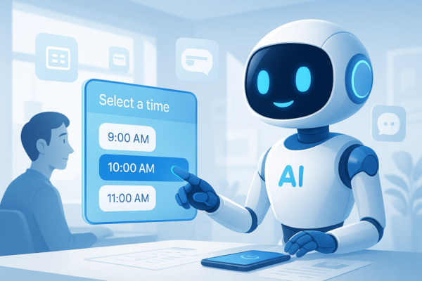 AI agent browsing the web and booking appointments automatically on a laptop screen