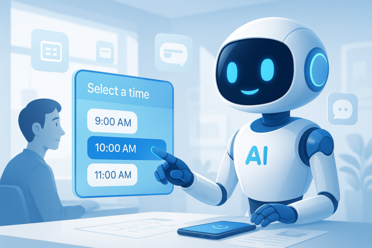 AI agent browsing the web and booking appointments automatically on a laptop screen