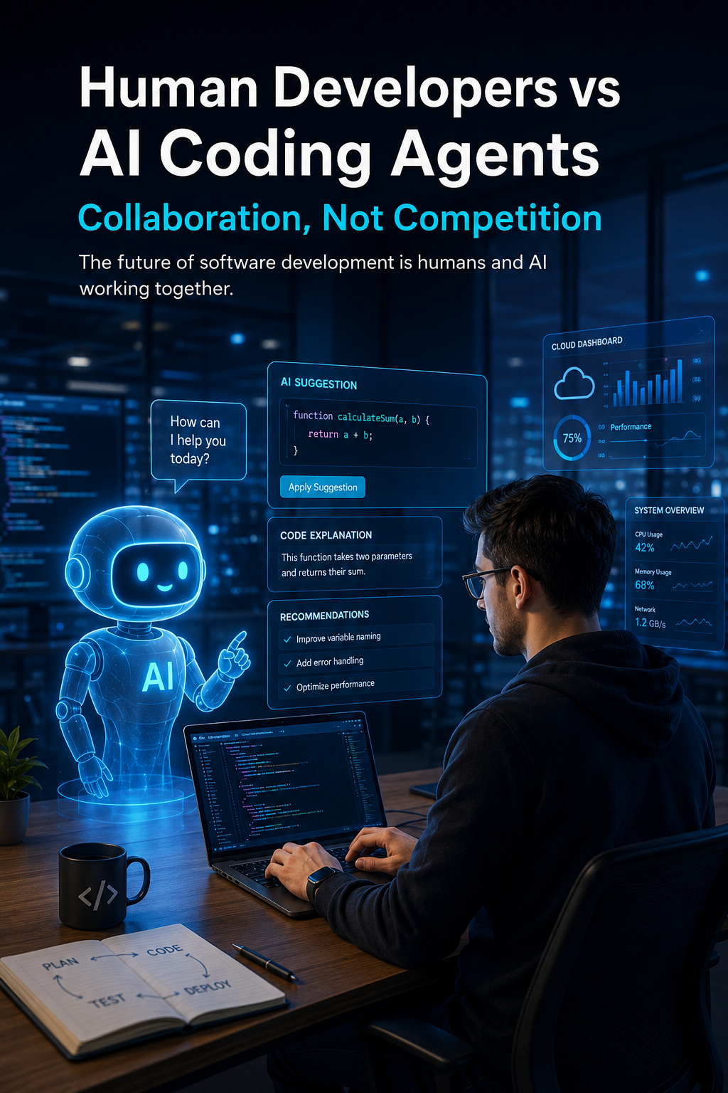 Human developer and AI coding agent working together on software development