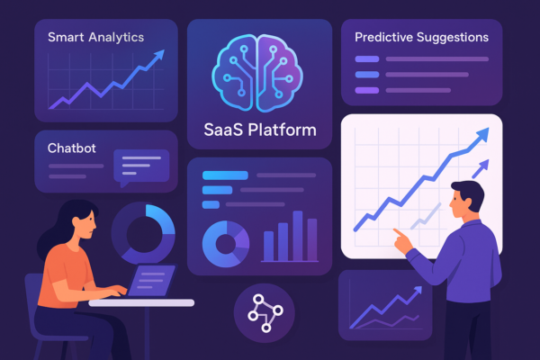 AI-powered SaaS platform dashboard showing smart features driving user growth