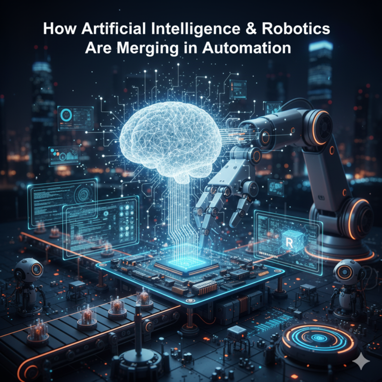 AI-powered robot working alongside humans in a smart automation environment