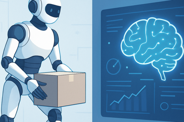 Physical AI robot and analytical AI robot comparison in a factory setting