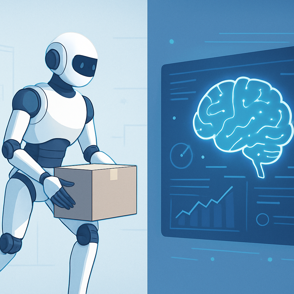 Physical AI robot and analytical AI robot comparison in a factory setting