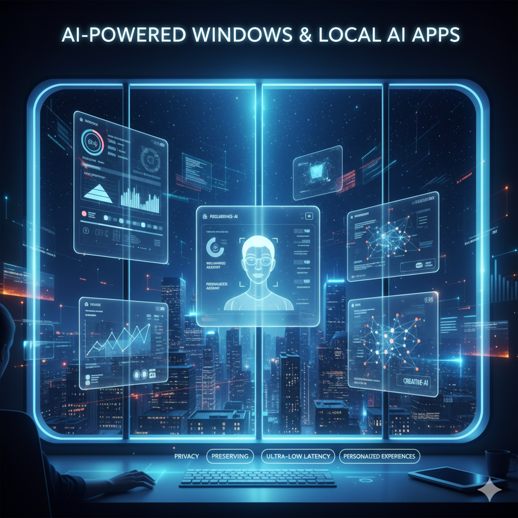 Microsoft AI-powered Windows interface showing local AI apps running on a PC without internet