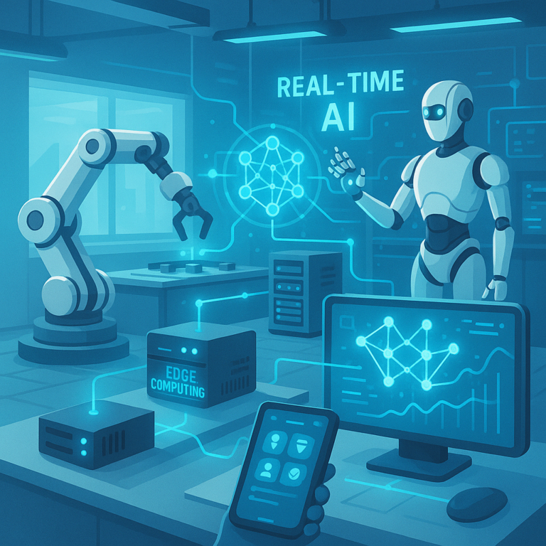 Robot using AI and edge computing for real-time control in a factory setting