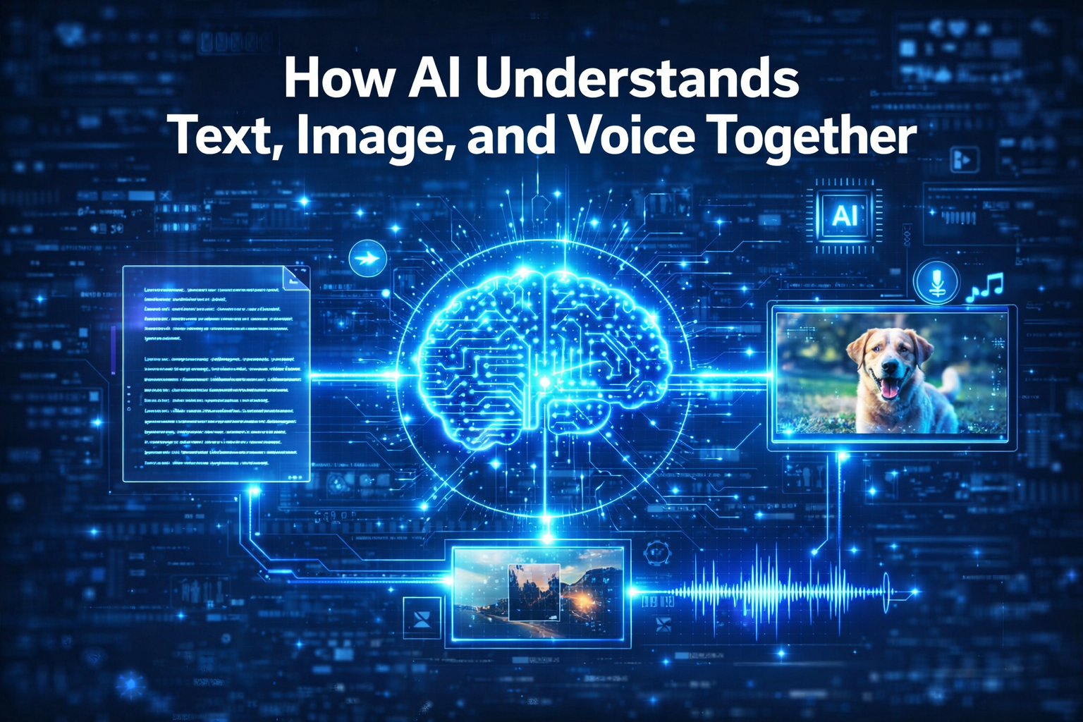 Multimodal AI processing text, image, and voice inputs simultaneously