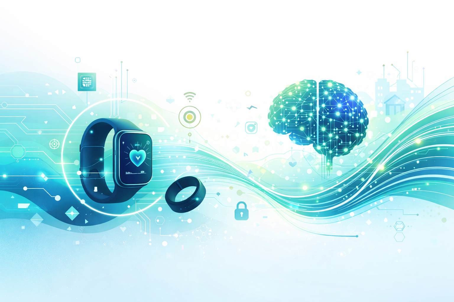Smartwatch and fitness band showing health data with edge AI and ambient computing technology