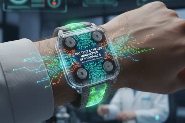 Smartwatch and fitness band showing battery and energy innovation technology