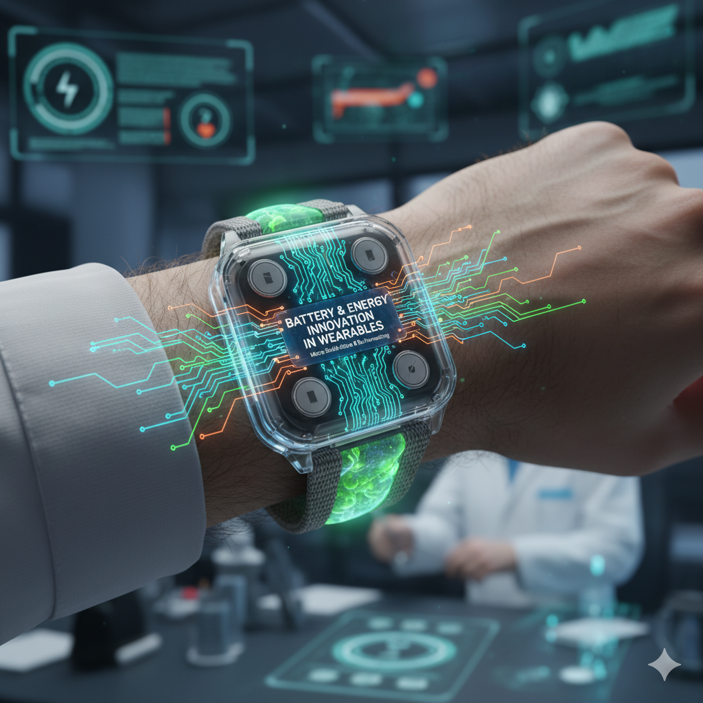 Smartwatch and fitness band showing battery and energy innovation technology