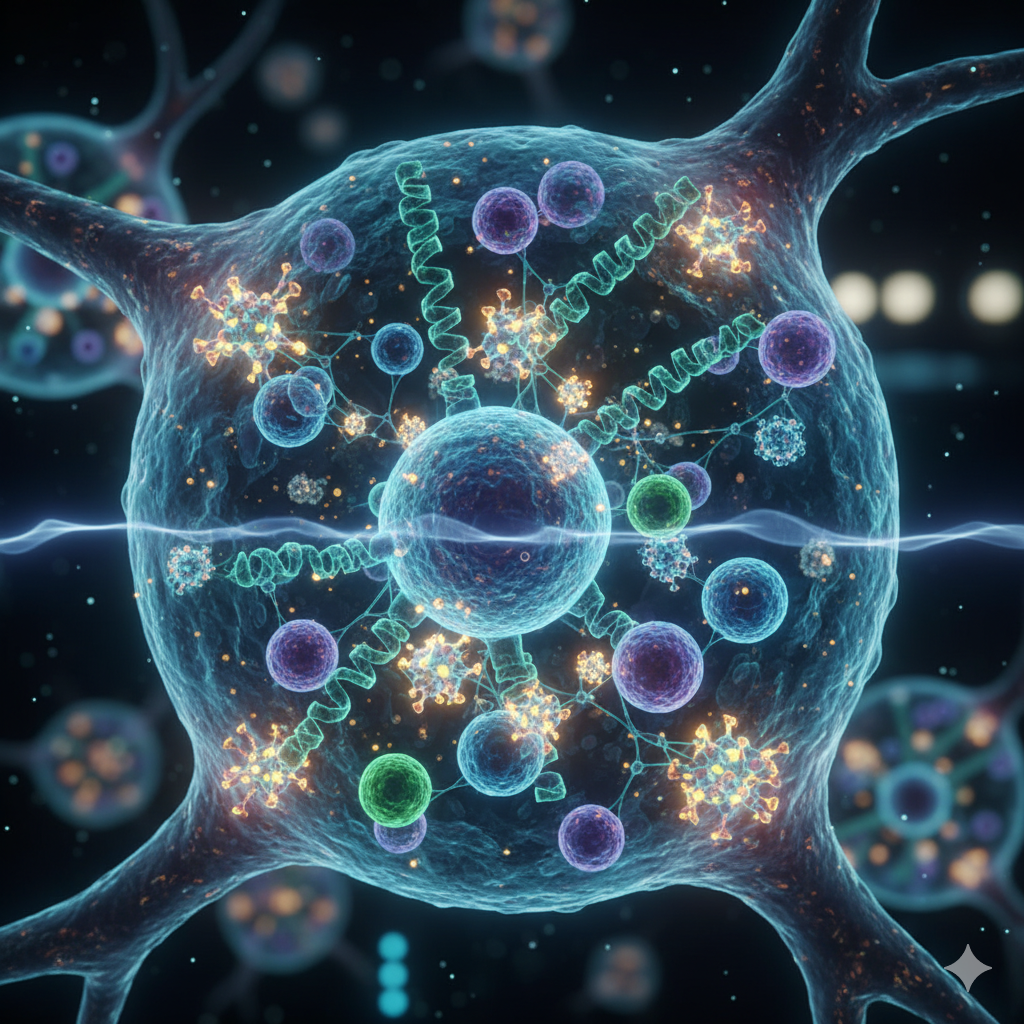 Illustration of biological qubits and quantum sensing inside living cells