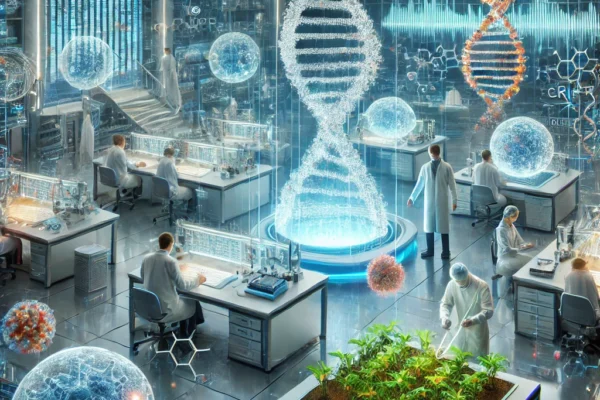 Scientist working on DNA strands in a laboratory representing biotechnology and genetic engineering
