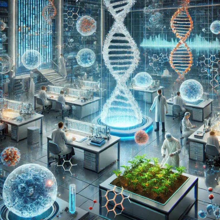 Scientist working on DNA strands in a laboratory representing biotechnology and genetic engineering