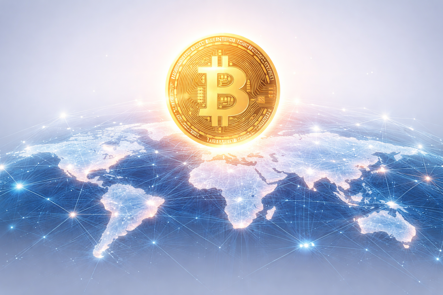 Bitcoin cryptocurrency coin representing market dominance and global influence