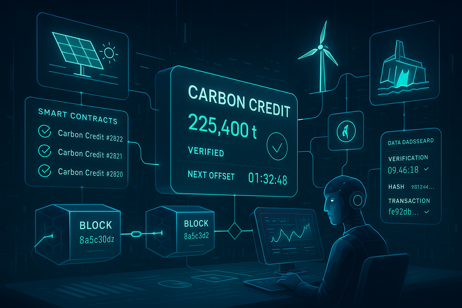 Blockchain technology used for carbon credit verification and green energy trading
