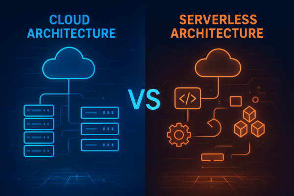 Cloud vs Serverless architecture comparison diagram showing AWS, Google Cloud, and Azure