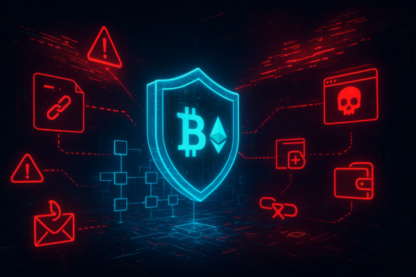 Cryptocurrency security risks and attack vectors illustration showing blockchain hacking threats
