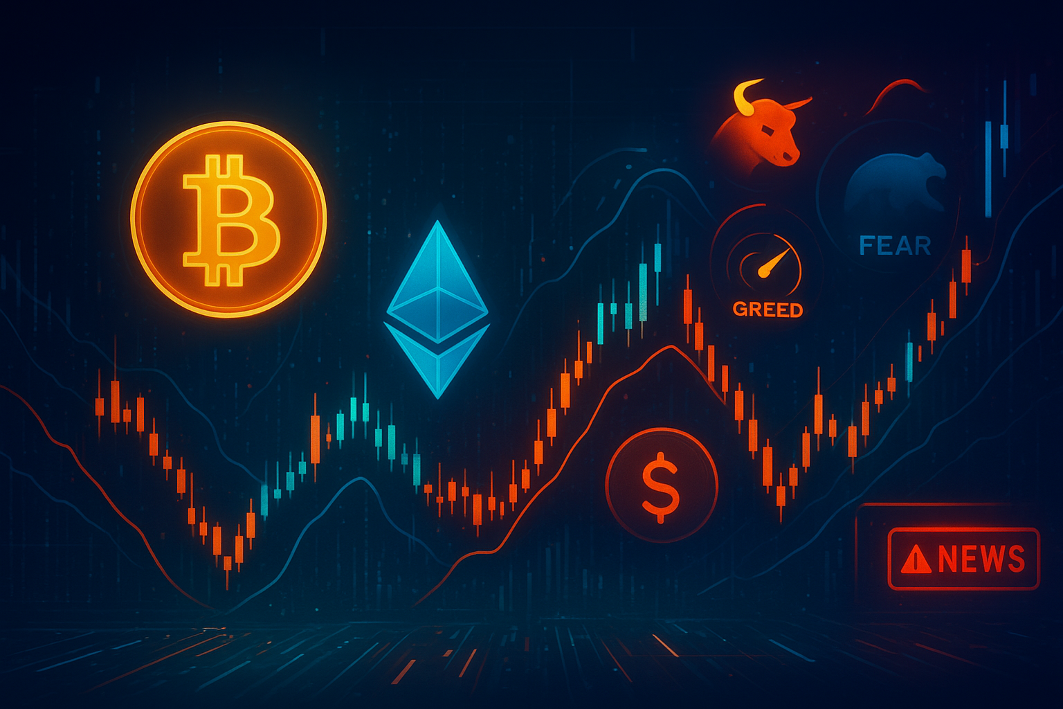 Cryptocurrency market volatility chart showing price swings and market sentiment indicators