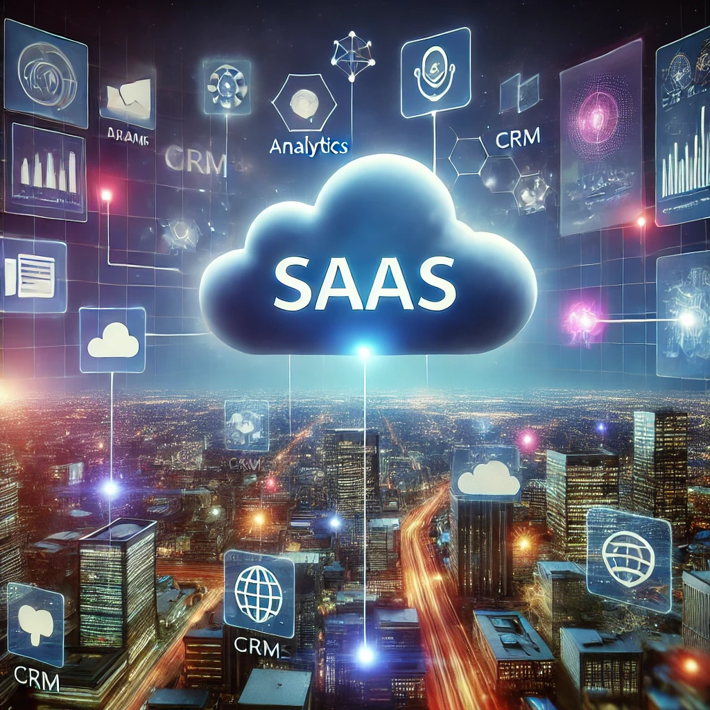 Software as a Service SaaS concept showing cloud-based tools and business applications