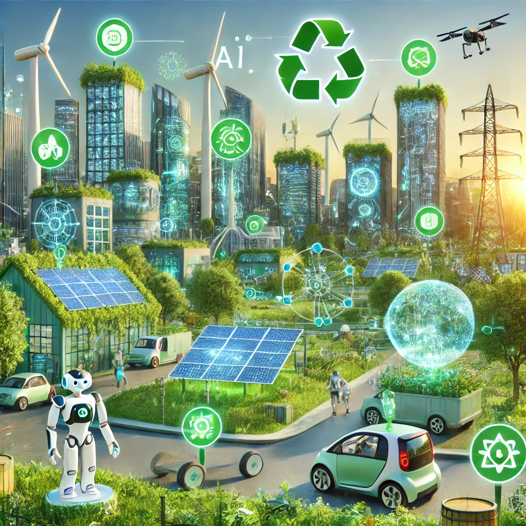 Industrial automation robots working in a green manufacturing facility to reduce carbon footprint