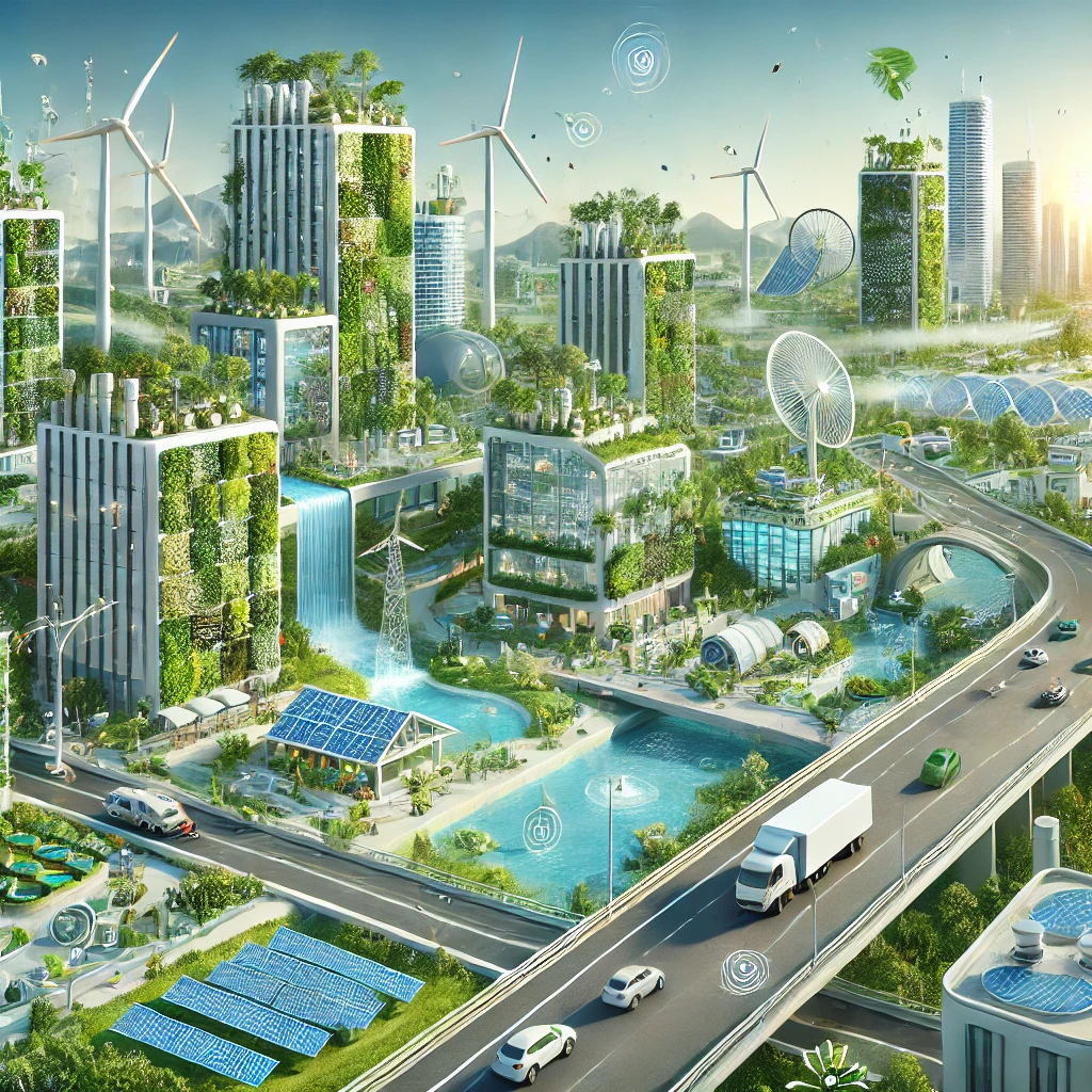 Engineers working on climate-resilient infrastructure and sustainable building design