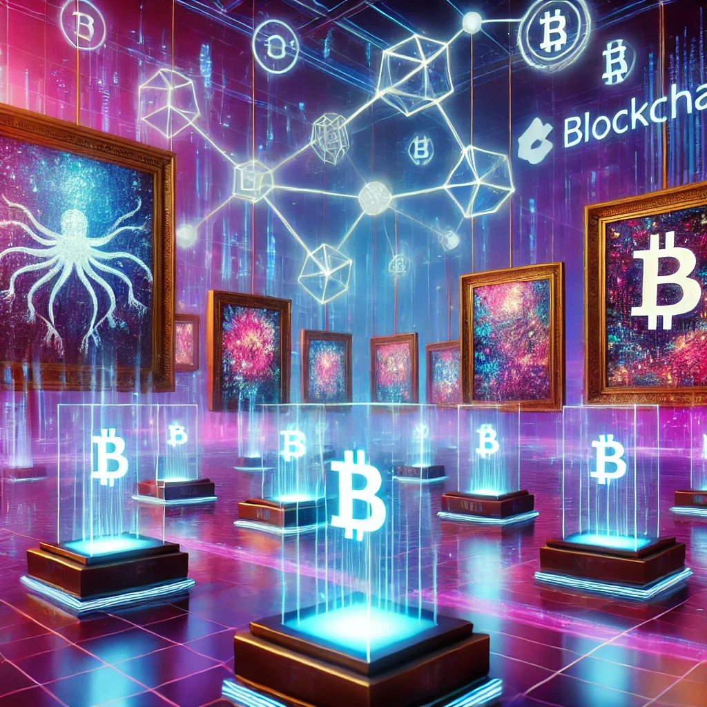 Digital artwork displayed on a blockchain-powered NFT marketplace platform