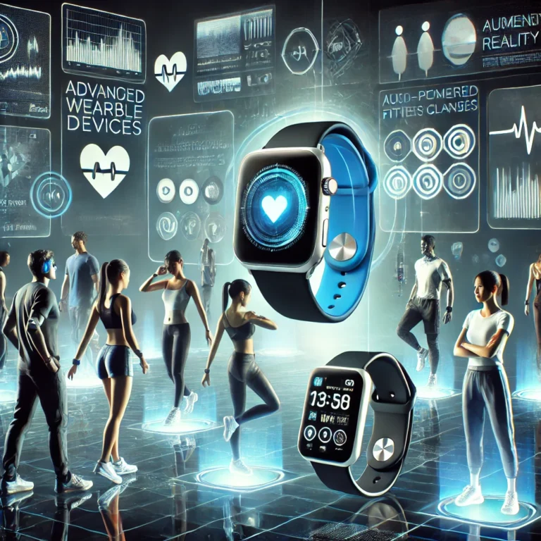 Future wearable devices including smartwatch and fitness tracker showing health monitoring features