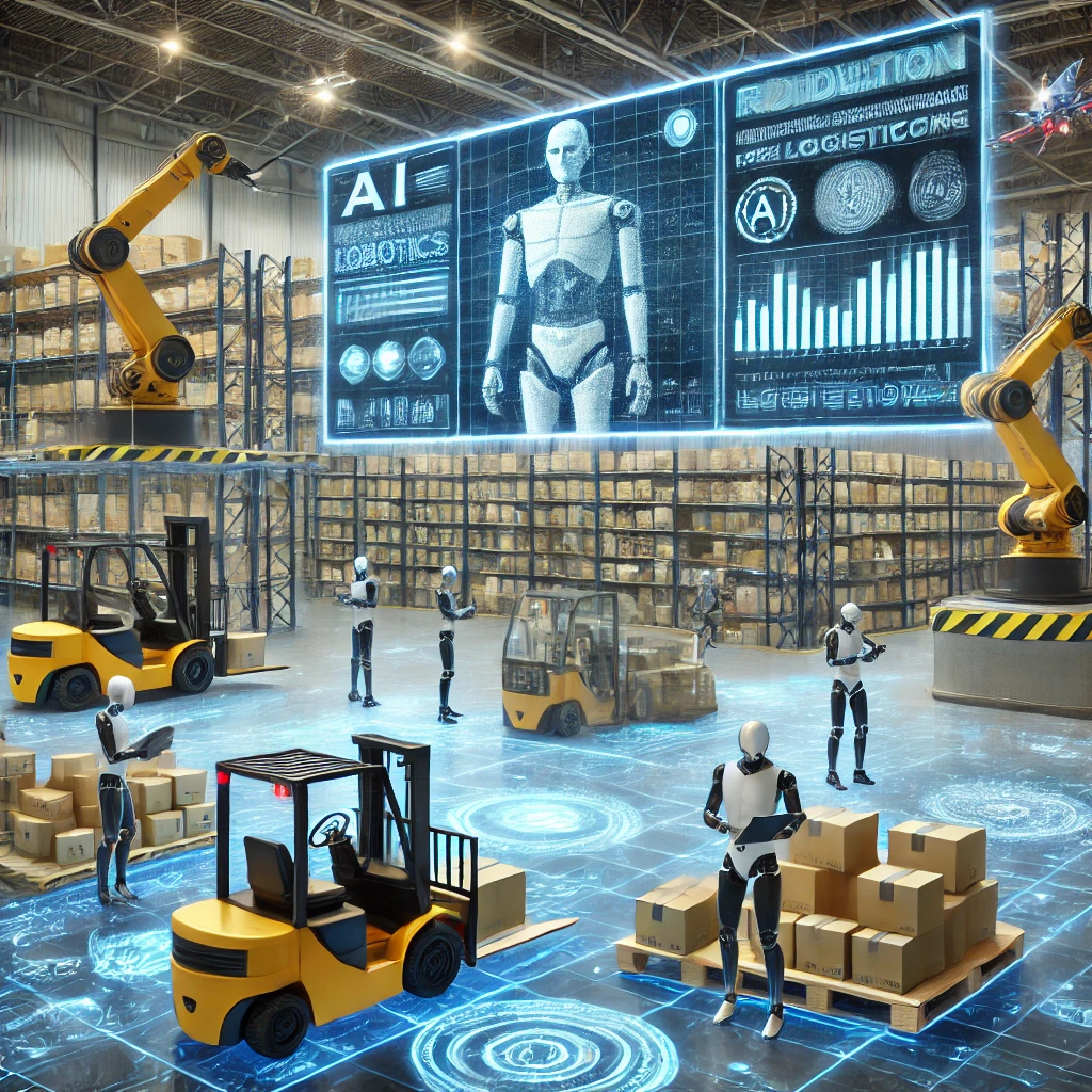 Autonomous mobile robots working in a modern warehouse for supply chain automation