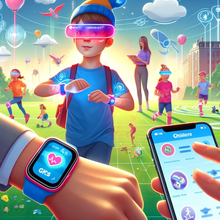 Child wearing a GPS smartwatch with fitness tracking and parental control features