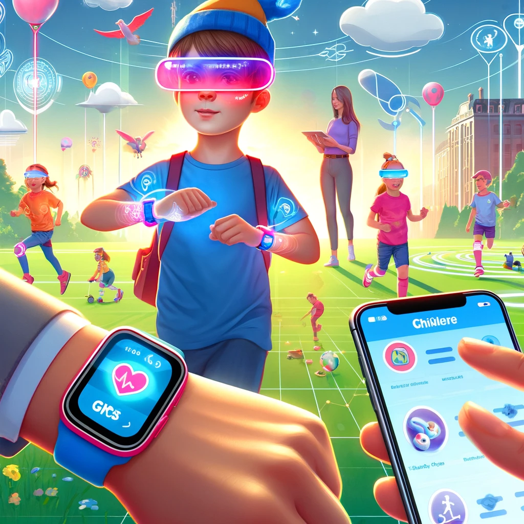 Child wearing a GPS smartwatch with fitness tracking and parental control features