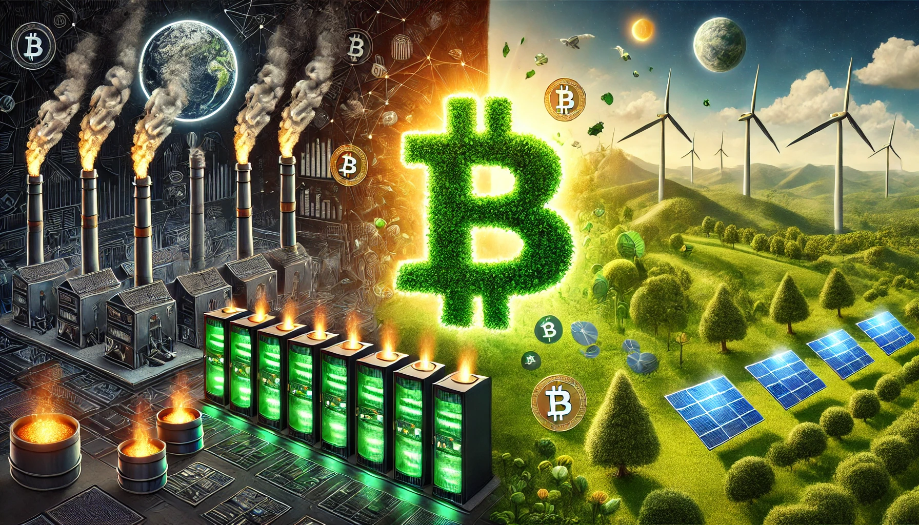 Green cryptocurrency mining powered by renewable energy sources like solar and wind