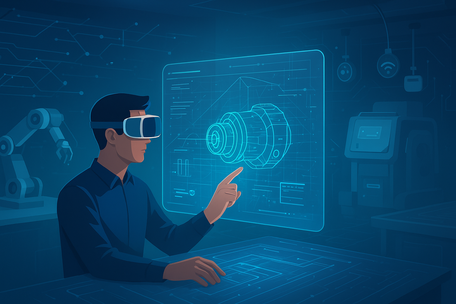 Engineer working on Design for Sensing and Digitalisation with digital twin and IoT sensors