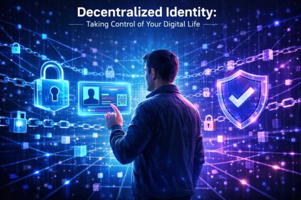 Decentralized Identity DID blockchain digital wallet concept illustration