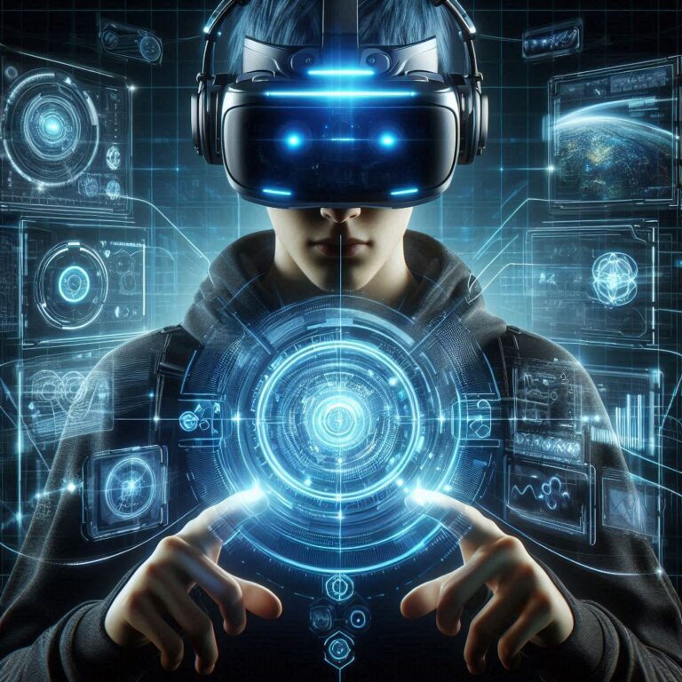 Person wearing a VR headset experiencing virtual reality