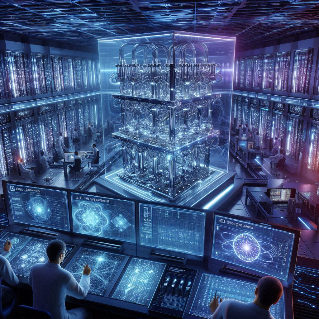 Quantum computing processor with glowing qubits representing IBM, Google, and Honeywell breakthroughs