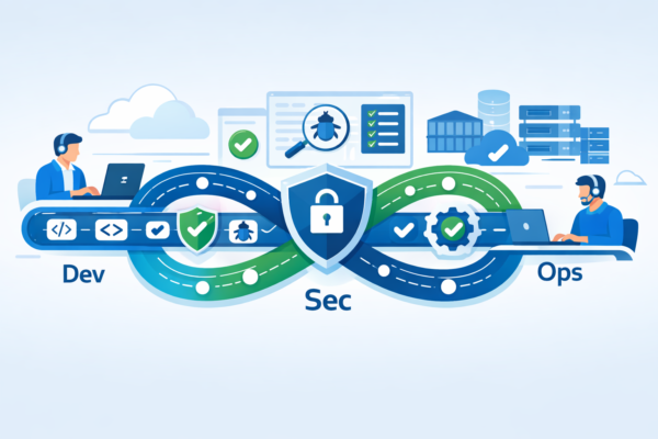 DevSecOps workflow diagram showing security integrated at every stage of software development