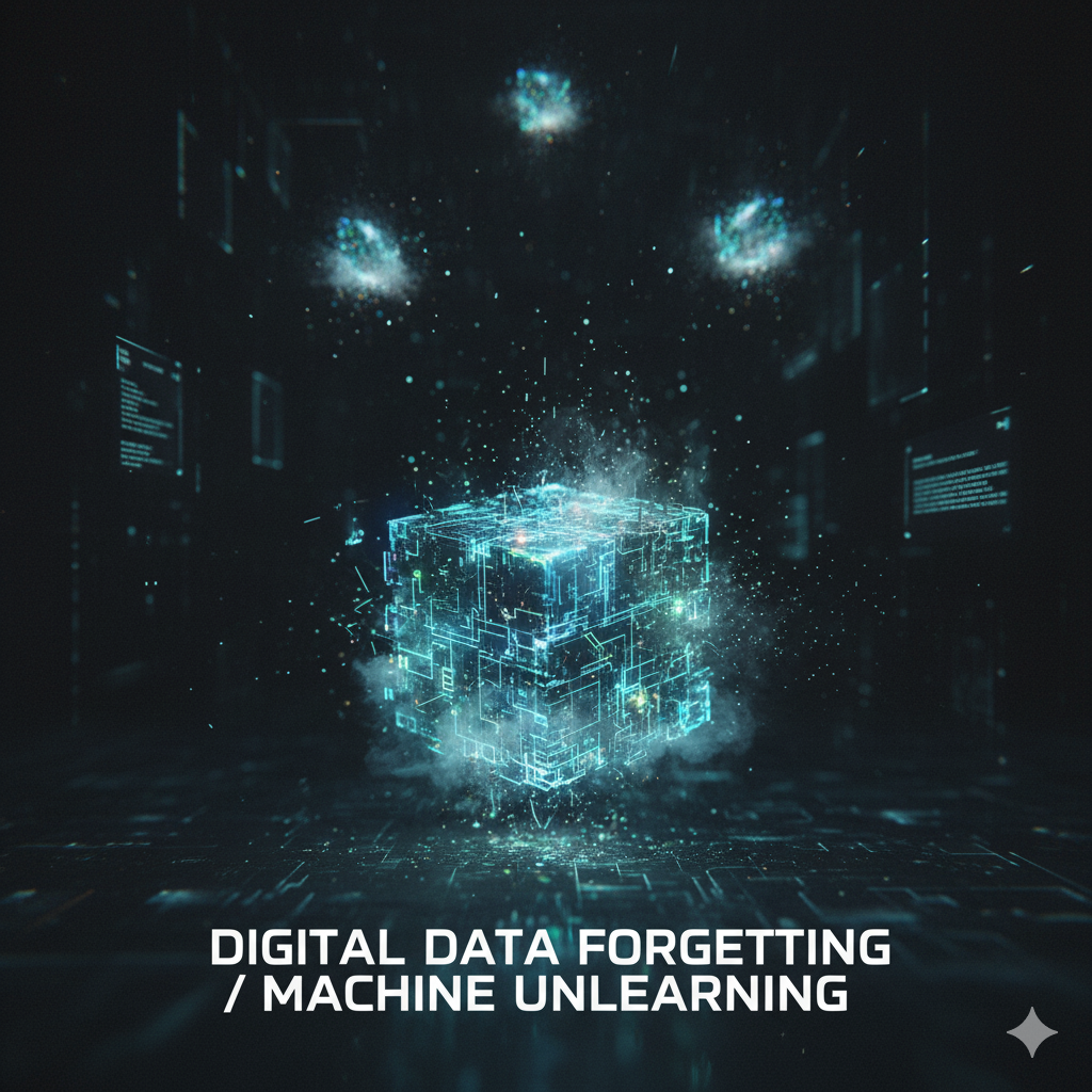 Illustration of machine unlearning concept showing AI system selectively erasing personal data