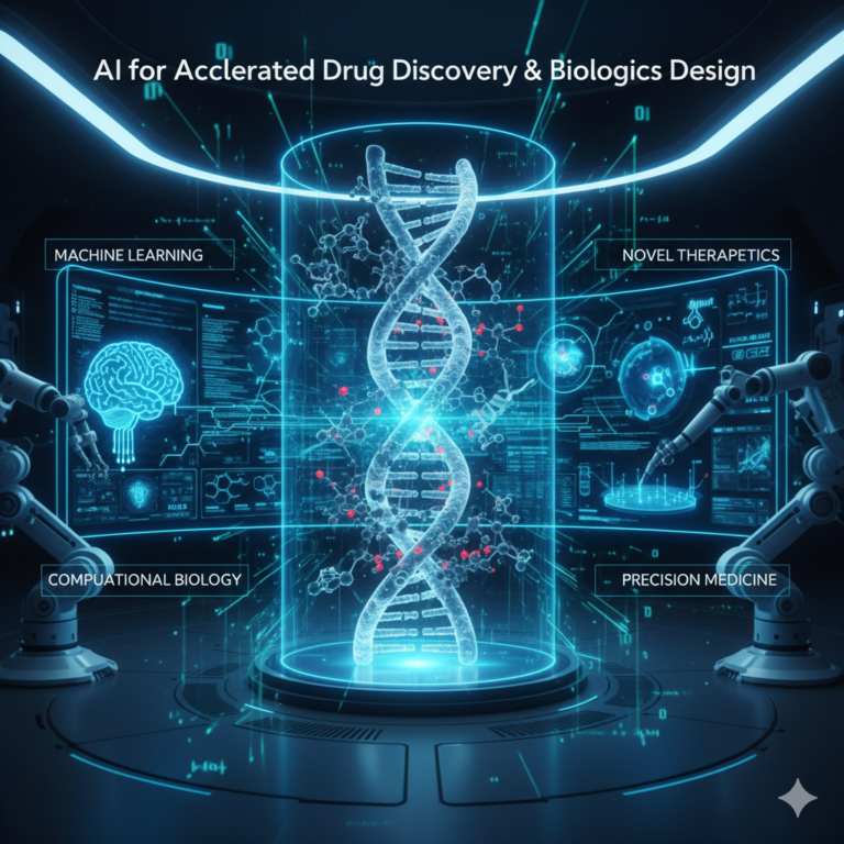 AI and machine learning technology used for accelerated drug discovery and biologics design in pharmaceutical research
