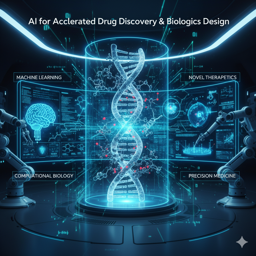 AI and machine learning technology used for accelerated drug discovery and biologics design in pharmaceutical research