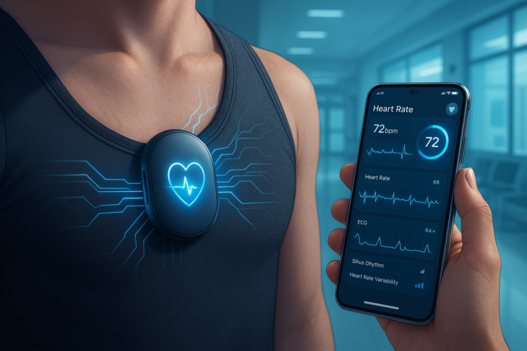 Person wearing a smartwatch wearable ECG monitor for continuous heart health tracking