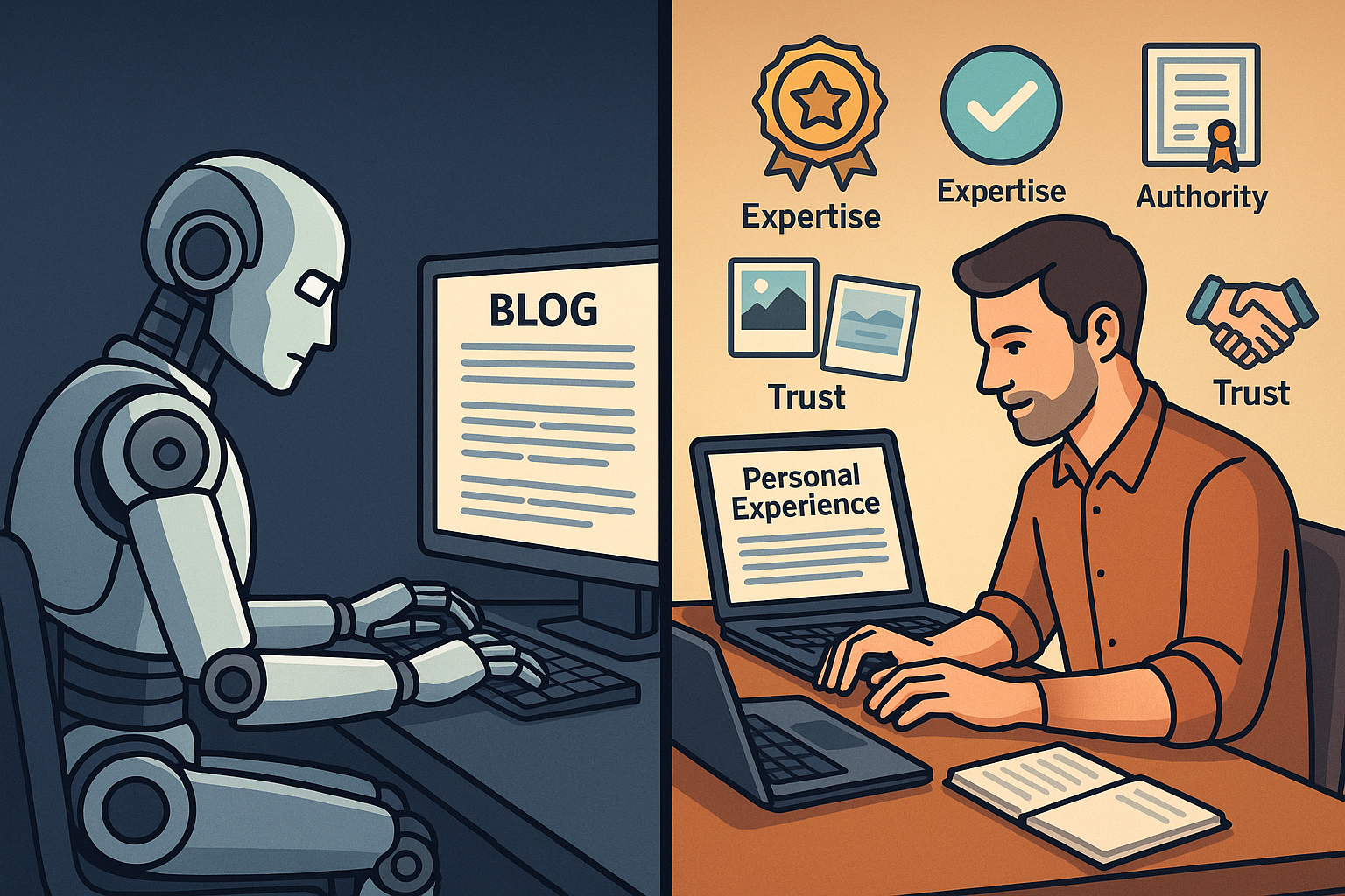E-E-A-T and human authenticity concept for Google search ranking in 2025