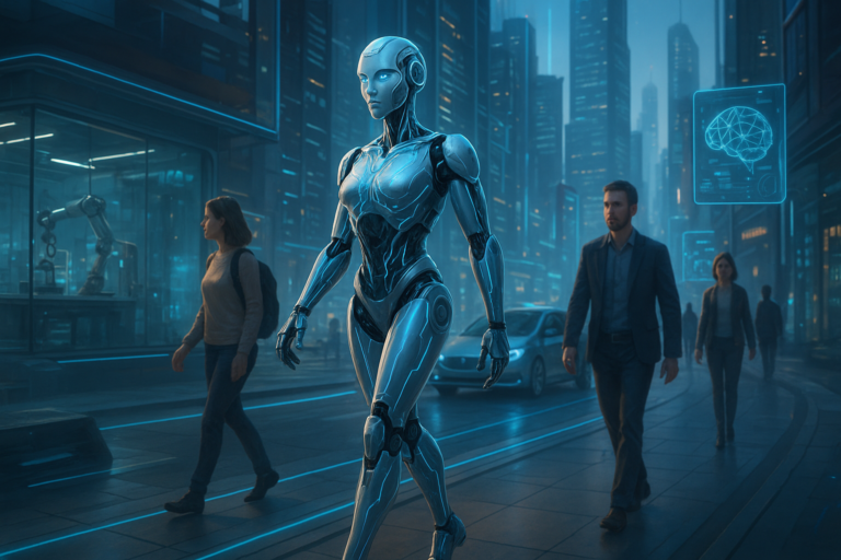 Embodied AI robot interacting with the physical world using sensors and machine learning