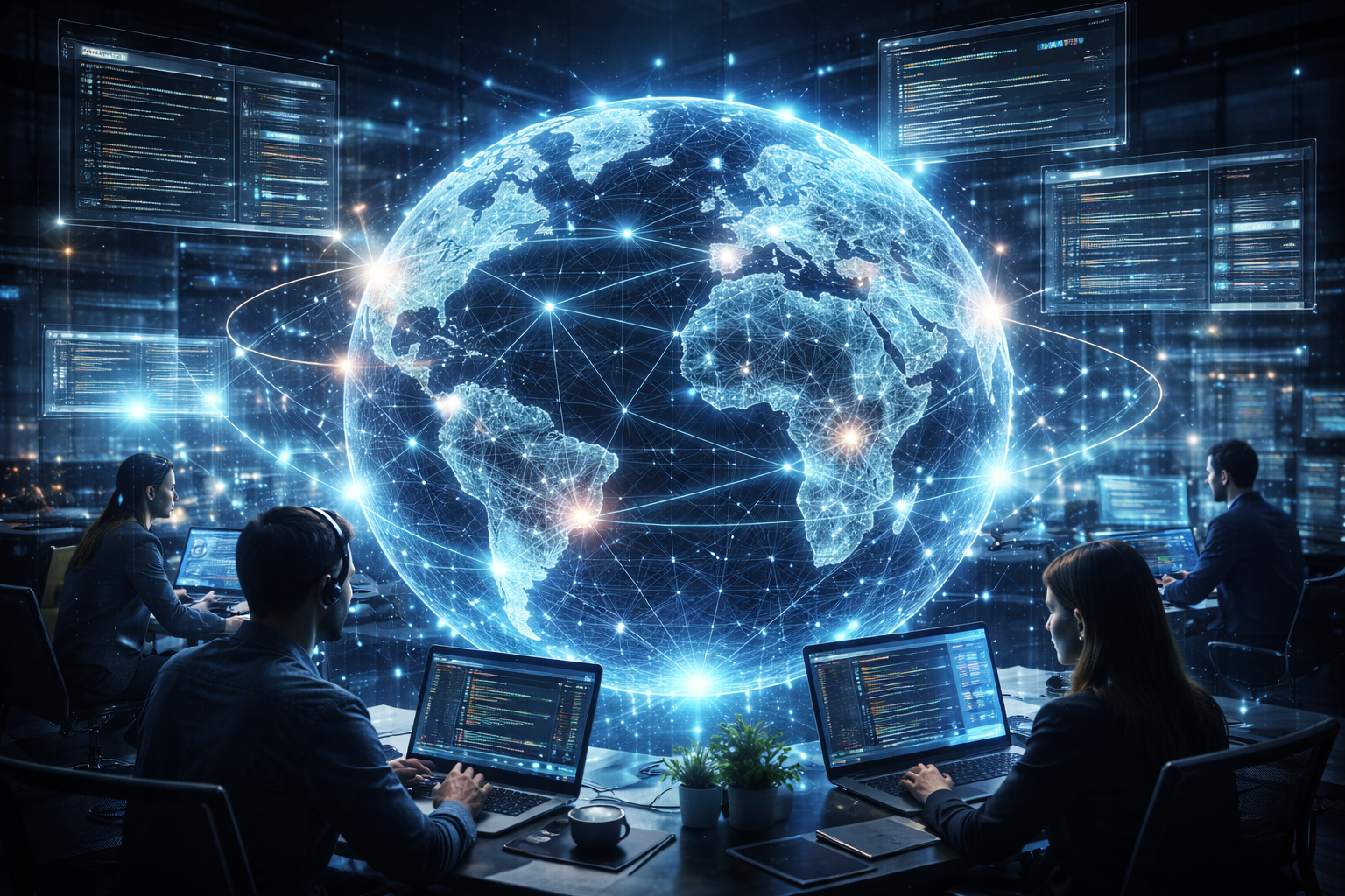 Enterprise teams collaborating using open-source software tools like Kubernetes and Linux for digital transformation